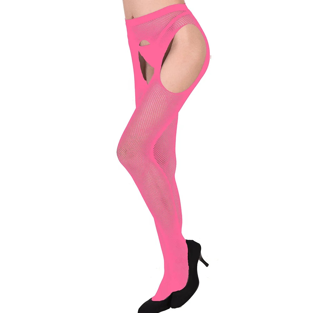Wholesale 70D Fishnet Tights Four Sides Open Crotch Sexy Erotic Body Stockings Women's Nylon Hosiery Pantyhose White