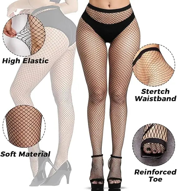 Plus Size Fishnet Pantyhose/Tights for Chubby Women Sexy Nylon Hosiery Fishnet Stockings Elastic Translucent Pantyhose