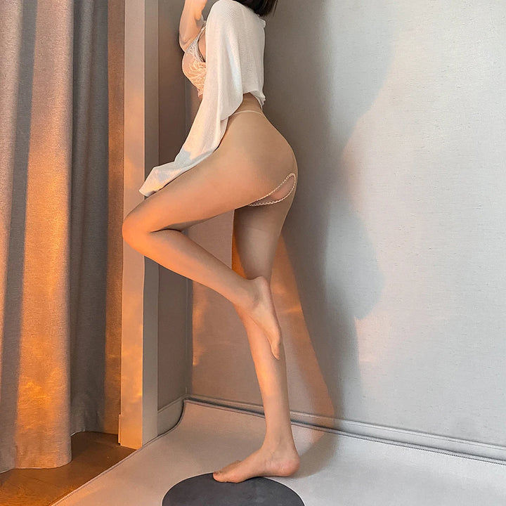 2023 Newly Ultra Thin Sheers Skin Nylon Tights Lady Pantyhose T-string Open Crotch Thigh High Leggings Top Pantyhose