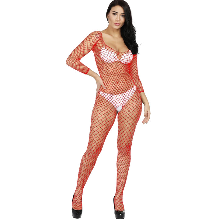 Valentine's Day Sexy Mesh Lingerie Bodysuit Women's Sexy Crotchless Body Stocking Fishnets Perspective Bodystocking