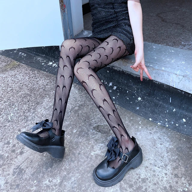 Women Sexy Sexually Single Hole Fishnet Stocking Fine Mesh Single Open Net Front and Rear Open Pantyhose Stocking