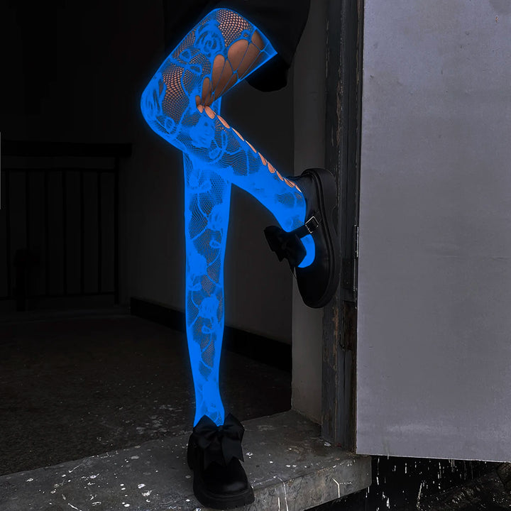 Wholesale Luminous Women Body Stocking Glow in the Dark Sexy Fishnet Bodystocking Transparent Nylon Socks Mesh Pantyhose