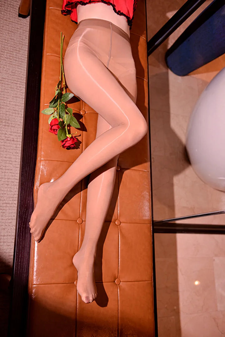 8D Oily Silk Stockings Open Crotch Tights Shiny Sexy Lady High Waist Compression Seamless Pantyhose Sheers Hosiery