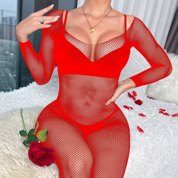 Full Body Fishnet Hosiery Stockings Lingerie Femme Sexy Crotchless Erotic Underwear Mini Nets Transparent Bodystocking