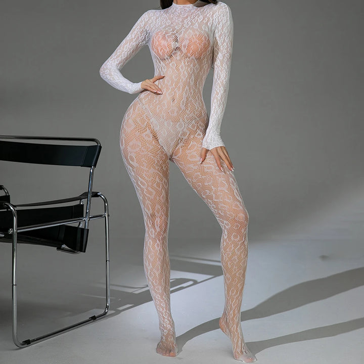 Popular Leopard Full Body Stockings for Women Sexy Fishnet Bodysuits Mature Transparent Bodystocking Lingerie Femme