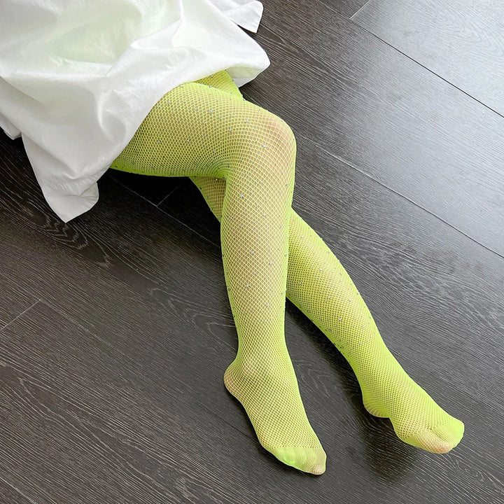 Children Rhinestone Fishnets Pantyhose White Diamond Sparkle Stockings Baby Costumes Cotton Crotch Fishnets Socks