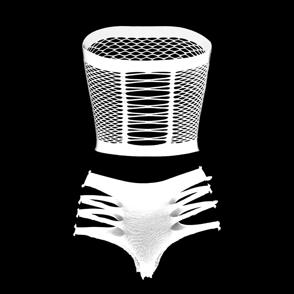 Two Piece Lingerie Underwear Bodysuit Set Women Clothing Sexy Fishnet Bodystocking Exotic Dancewear