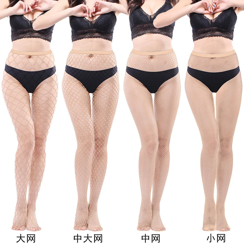 Women's Sexy Black Mesh Pantyhose Middle Mesh Fishnet Punk Dress Sexy Lingerie Nylon Hollow Out Pantyhose