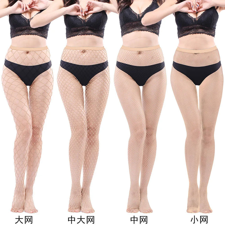 Women's Sexy Black Mesh Pantyhose Middle Mesh Fishnet Punk Dress Sexy Lingerie Nylon Hollow Out Pantyhose