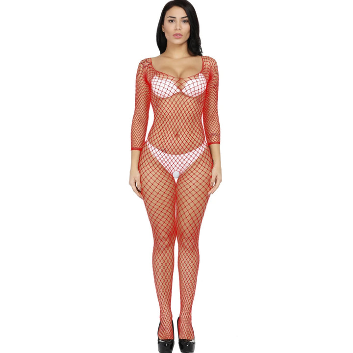 Wholesale Women's Fishnet Bodystocking One -piece Longsleeve Bodysuit Sexy Lingerie for Women
