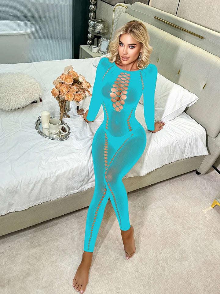 2025 Full Body Stockings Sexy Fishnets Bodysuit Transparent Nighty Cutout Mesh Sheer Pantyhose Tights Women Bodystocking