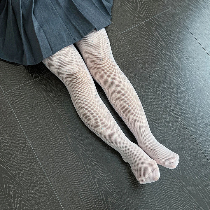 Children Rhinestone Fishnets Pantyhose White Diamond Sparkle Stockings Baby Costumes Cotton Crotch Fishnets Socks