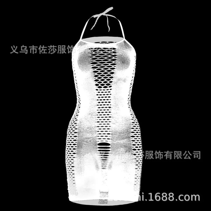 2024 New off Shoulder Red Hollow Out Strap Nylon Women Fishnet Dress Lingerie Bodystocking Plus Size for Women W319