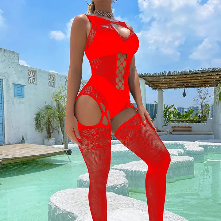 2023 Fishnet Backless Attractive Lingerie One-Piece Full Body Stocking Open Crotch Sexy Mature Body Stocking Bodysuit