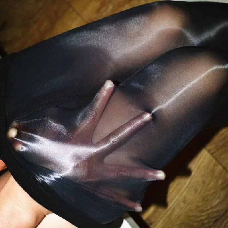 Sexy Oil Glossy Silk Stockings Full Body Fishnet Pantyhose Women Sexy Crotchless Erotic Lingerie Femme Sexy Stockings