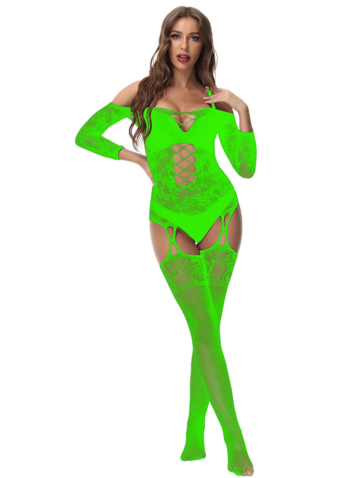 Sexy Bodystocking Lingerie Nylon Fishnets Floral Stockings Full  Body Erotic Lingerie Womens Body Doll Catsuit