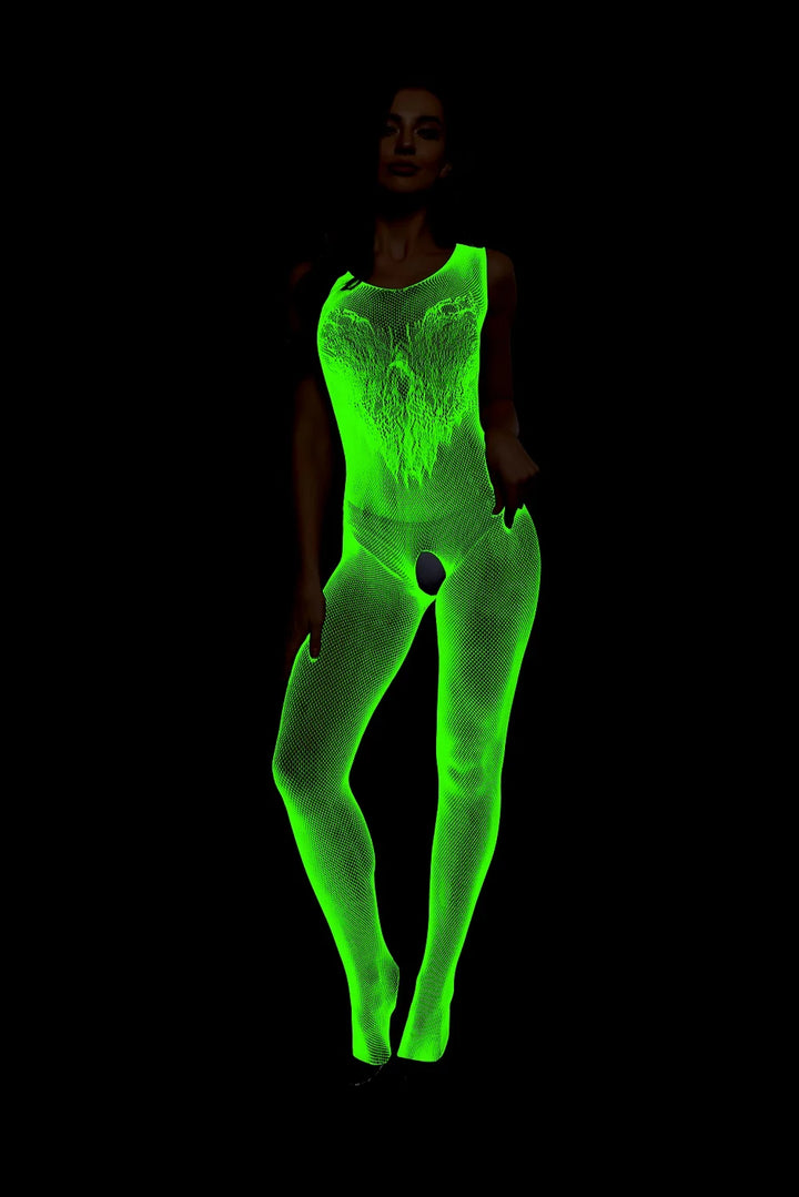 Luminous Full Body Stocking for Women Fishnet Lingerie Bodystocking Sexy Transparent Crotchless Bodysuit See Through Jumpsuit