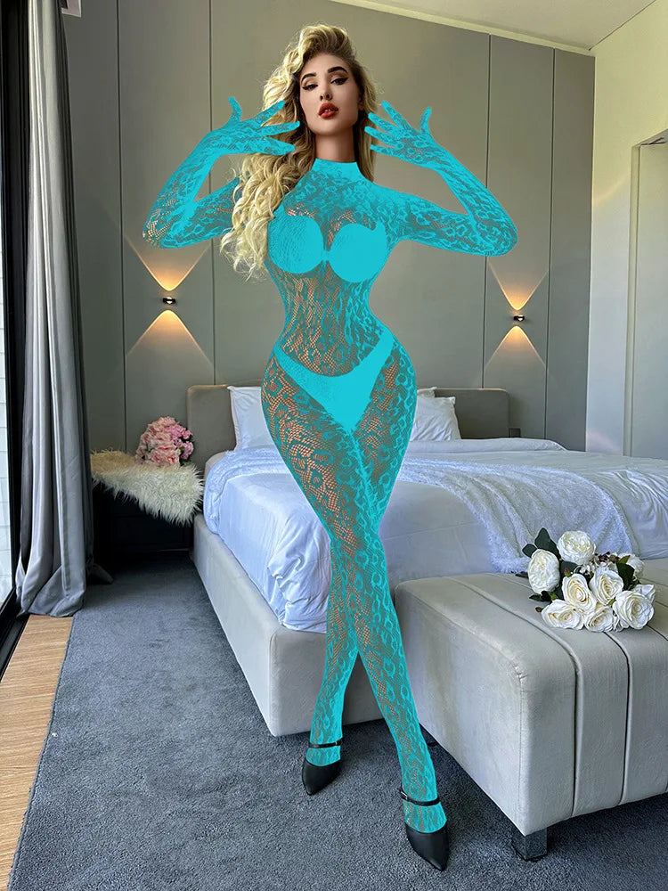 Spandex Nylon Lingeries Set Animal Print Leopard Full Body Stockings Sexy Fishnet Bodysuits Onesie Fishing Net Bodystocking