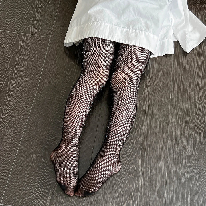 Children Rhinestone Fishnets Pantyhose White Diamond Sparkle Stockings Baby Costumes Cotton Crotch Fishnets Socks
