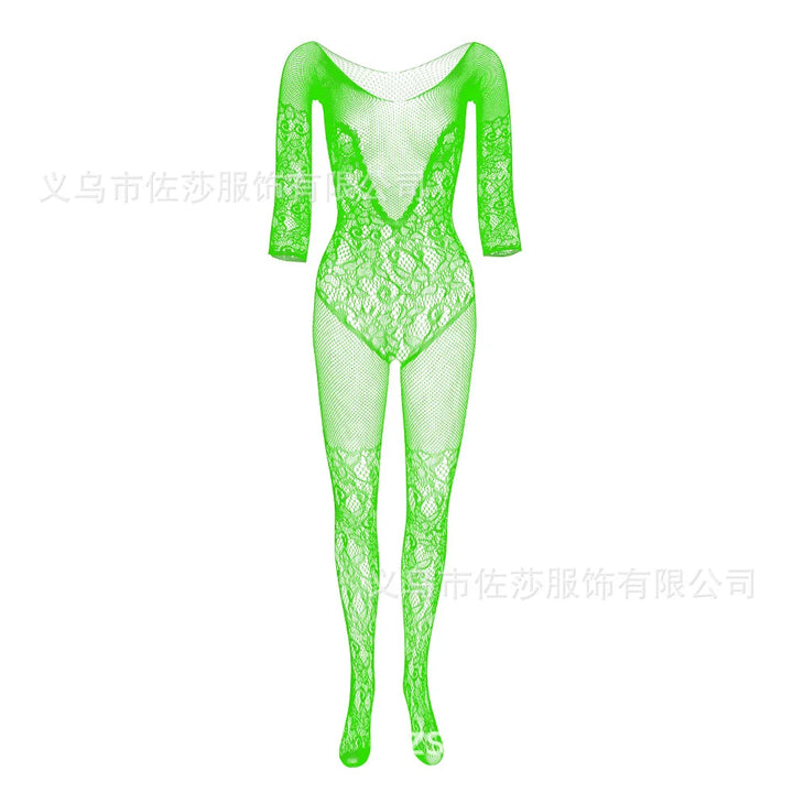 Woman Sexy Lace Lingerie Stockings Bodysuits See Through Sheer Erotic Outfits Fishnet Sock Pantyhose Strip Dance Role-play