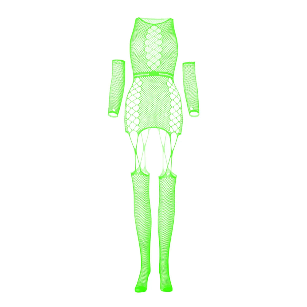 Women Sexy Lingerie Bodysuits Long Sleeve Open Crotch Mesh Sling Body Stockings Costumes Fishnet Suspender Bodystocking