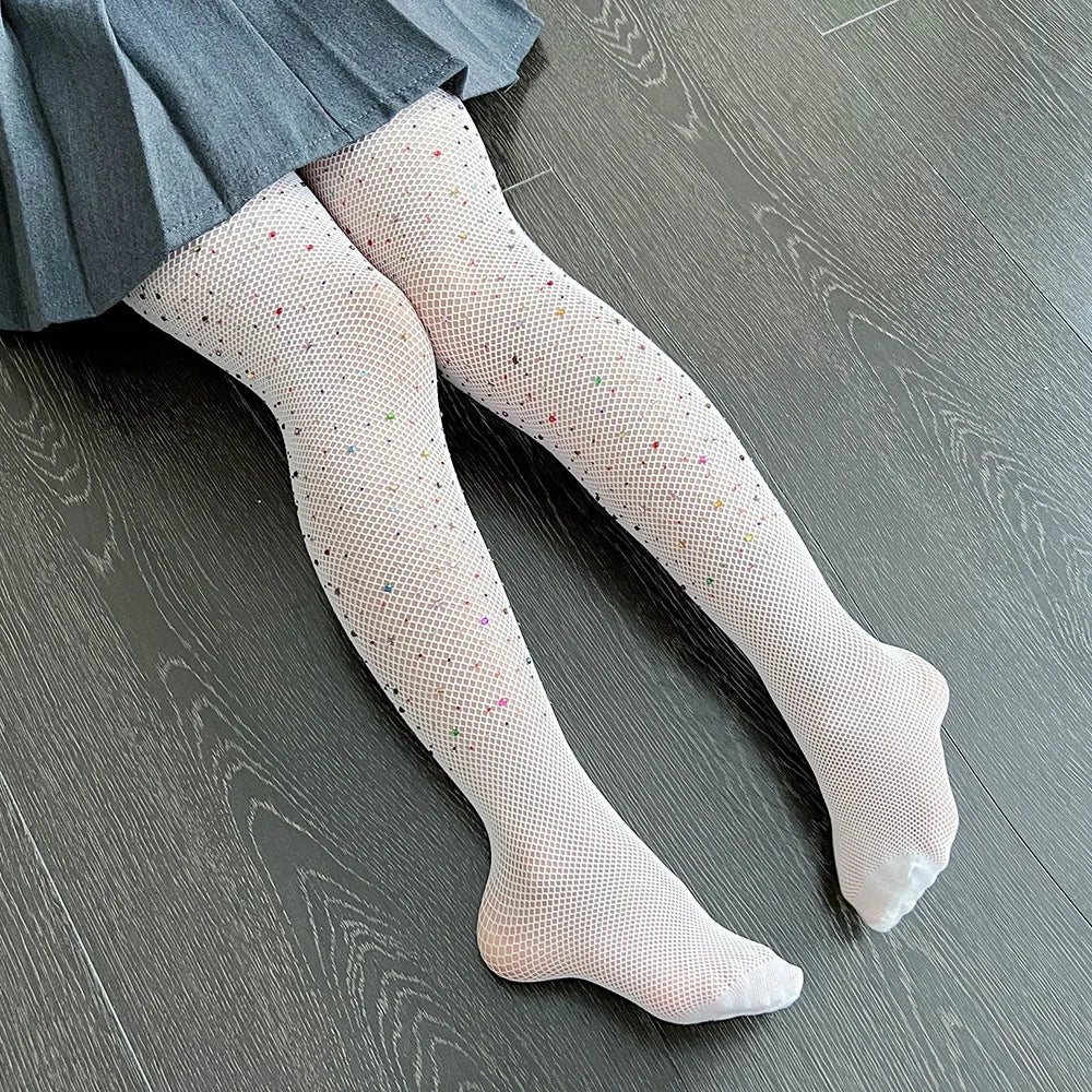 Wholesale Children's Socks Fashion Tights for Children Hollow Out Candy Color Hot Design Drill Girls Mesh Stockings for Festival