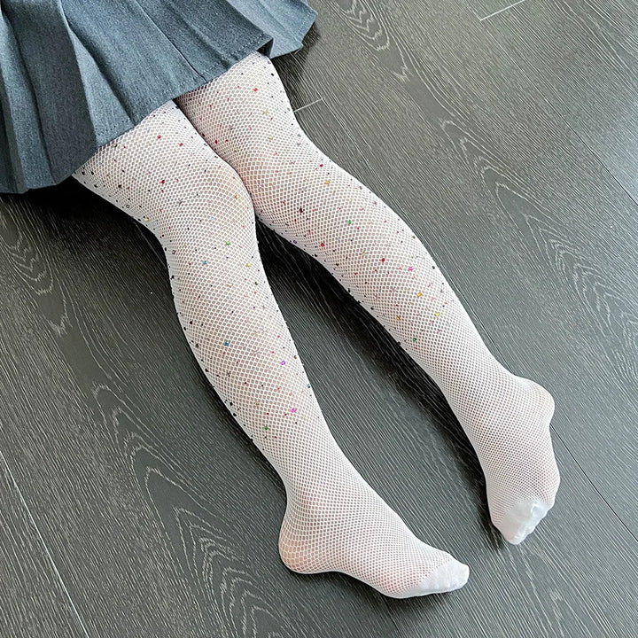 Wholesale Children's Socks Fashion Tights for Children Hollow Out Candy Color Hot Design Drill Girls Mesh Stockings for Festival