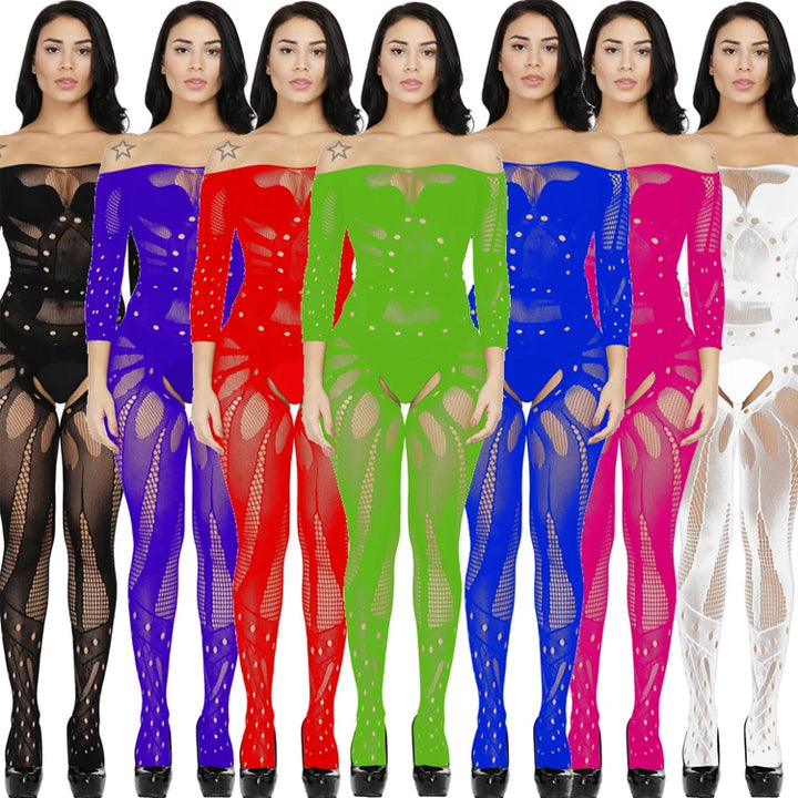Retro Design Mesh Lingerie Femme Sexy Crotchless Body Stocking Adult Chemise Bodysuit Fishnet Stockings Full Body