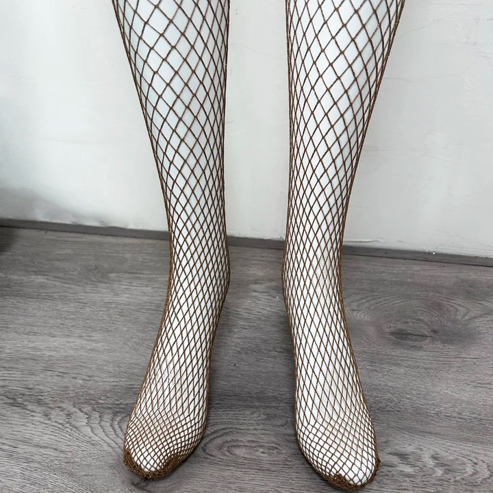 Custom Women Sexy Carnival Fishnets Stockings V-cut Waist  Cotton Crotch Golden Glitter Bodystocking Pantyhose