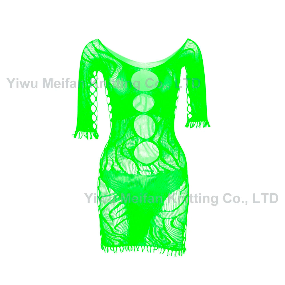 New Sexy Transparent Open Temptation One-Piece Lingeries Fishnet Ultra-thin Jacquard Tassel Mature Sexy Bodystocking