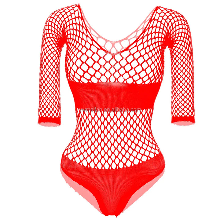 Valentine's Day Mesh Lingerie Dress Sexy Fishnets Bodysuit Women Summer Bikini Underwear Thong Body Stocking Dress