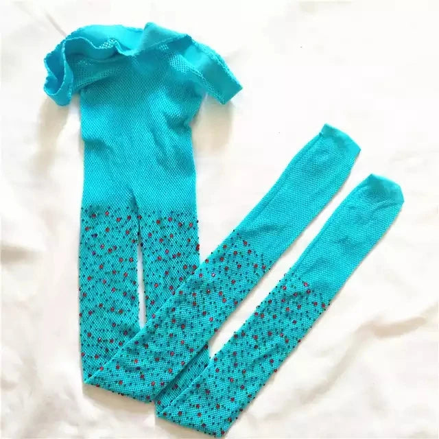 Kids Kawaii Pattern Mesh Shiny Rhinestone Fishnet Tights Girls Fishnet Stockings for Princess Dress High Waist Mesh Tights