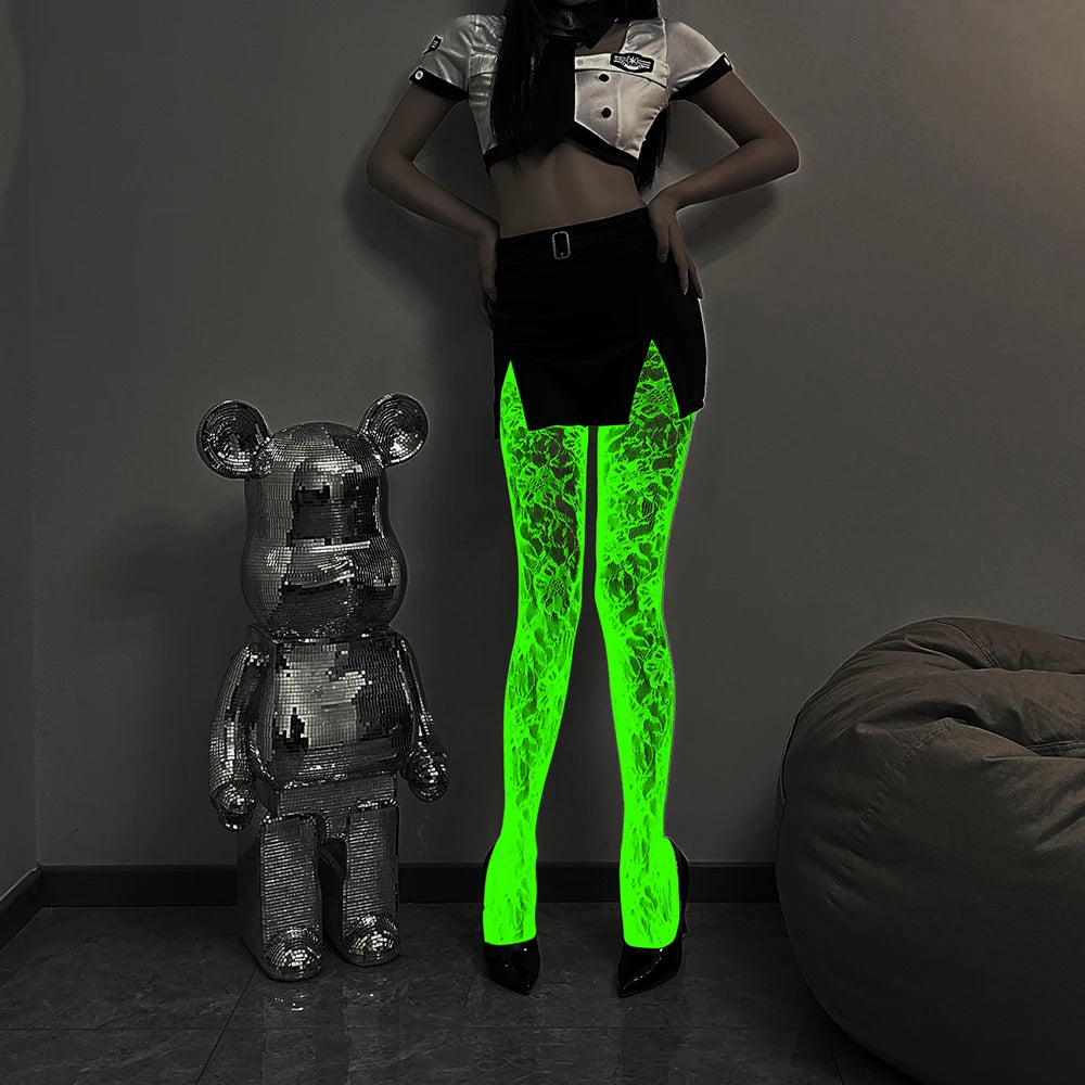 Women Body Stocking Glow in the Dark Sexy Fishnet Bodystocking Transparent Nylon Socks Mesh Pantyhose