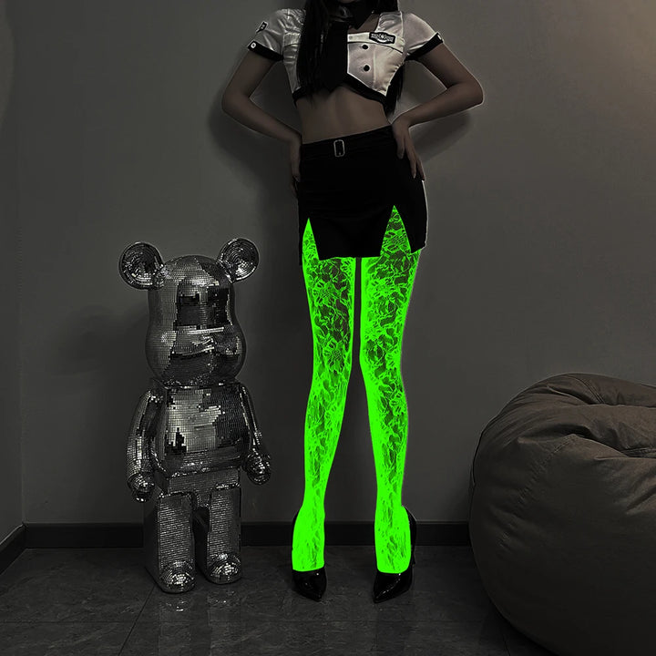 Women Body Stocking Glow in the Dark Sexy Fishnet Bodystocking Transparent Nylon Socks Mesh Pantyhose
