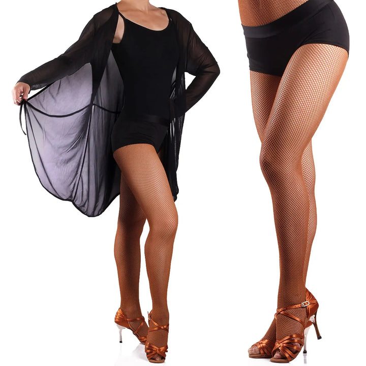 Professional Latin Dance Fishnet Tights Seamless Padded Footed Stockings High Waist Nude Small Hole Anti-Slip Socks