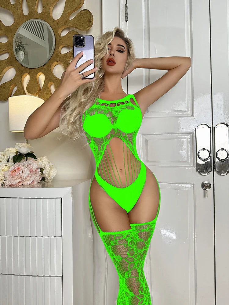 Sexy Lingerie Bodysuits Knitting Body Stocking Nylon Sexy Bodysuit Hollow Out Fishnet Bodystocking