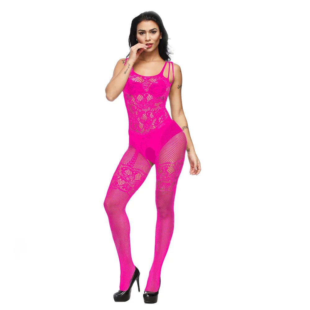Baby Doll Para Mujer Sexy Nightclub Dresses Plain Fishnet Full Body Stocking Open Crotch Lingerie Mesh Bodysuit
