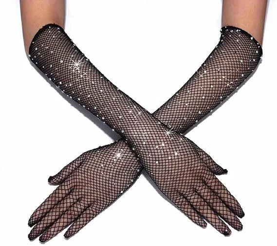 Rhinestone Lingerie Decor Long Gloves for Party Wear Hot Leopard Mature Girls Shiny Sparkle Diamond Costume Accessory