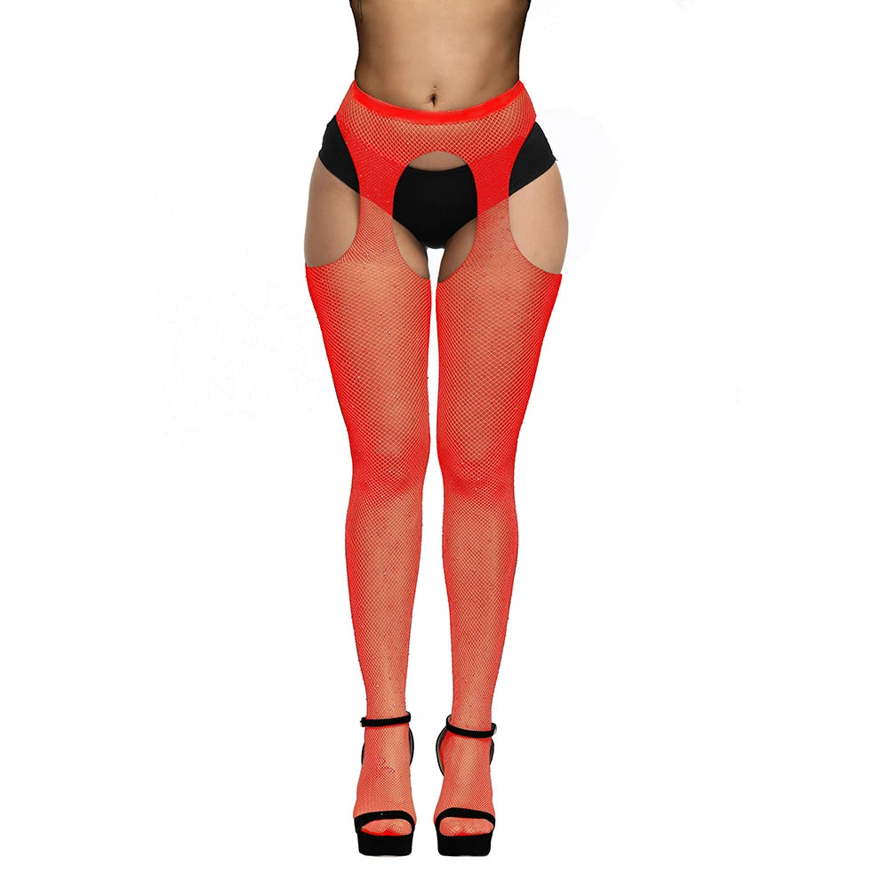 Crystal Rhinestone Bling Stockings Women Sexy Mesh Lingerie Underwear Open Crotch Sexy Erotic Tights Stockings 2023