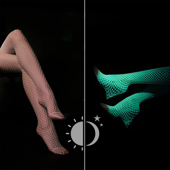 Glow in the Dark Fishnet Stockings Leggings Luminous Glowing Fishnet Socks Tights High Waist White Fishnet Tights for Women