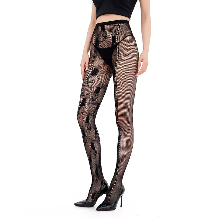 Wholesale  Suspender Stockings Transparent Pantyhose with Fishnet Print Sexy Nylons Tights for Women Free Size"