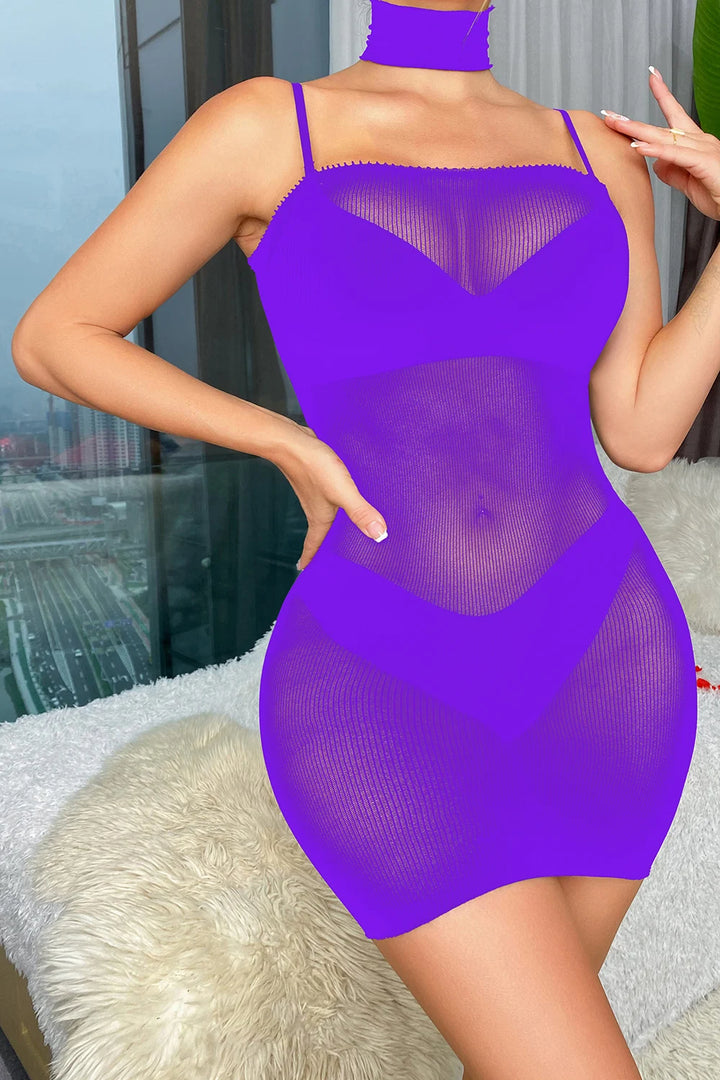 Valentine's Day Sexy Fishnet Lingerie Dress with Neckline Rhinestone Lingerie Femme Sexy Bodystocking Exotic Dancewear