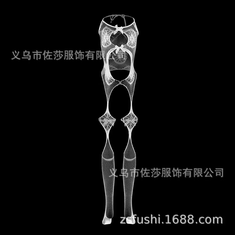 Designer Black Club Party Sexy Pattered With Bow Fishnnet Sexy Lingerie Crotchless Bodysuit One Piece Babydoll One Size
