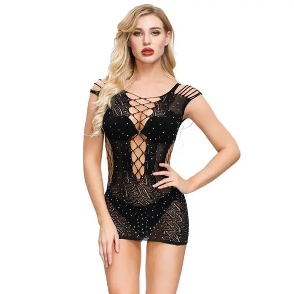 New Fishnet Underwear Sexy Rhinestone Lingerie Crystal Strap Teddy Bear Lace Hollow Nightwear Underwear