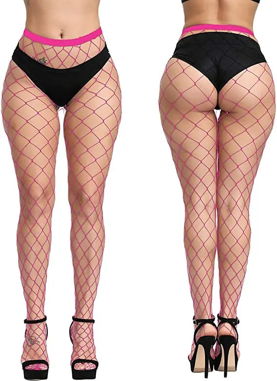 Plus Sizes Women High Waist Fishnet Stockings Tights Sexy Crotchless Mesh Pantyhose for Dance Costumes Party Socks