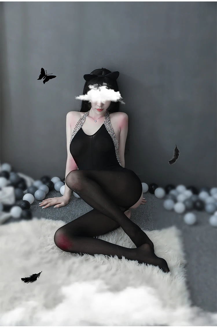 Gradient Color Underwear Woman Lingeries Sexy Crotchless Bodysuit Mesh Sheer Silk Bodystockings Lenceria Para Mujer