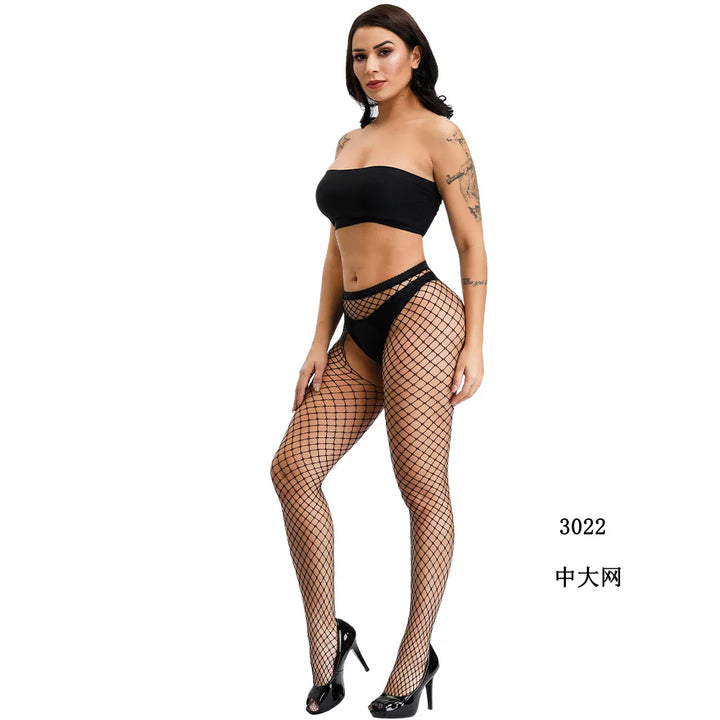 Four Sides Crotchless Pantyhose Women's Sexy Mini Holes Fishnet Tights Nylon Hosiery Stockings Mesh Sheer Lingerie