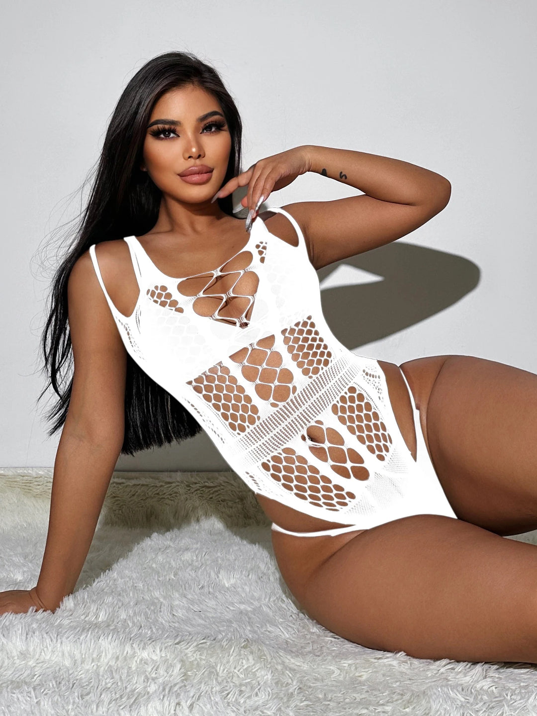Hollow Out Sexy Baby Doll Mature Lady Sexy Erotic Lingerie Dress Bling Rhinestone Stockings Mesh Sheer Bodystocking