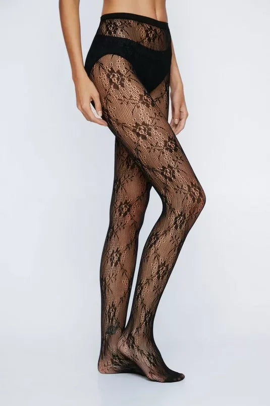 Stylish Medias De Rejilla Women Floral Fishnet Stockings Collant Femme Pantyhose Casual Daily Hosiery Thin High Tights