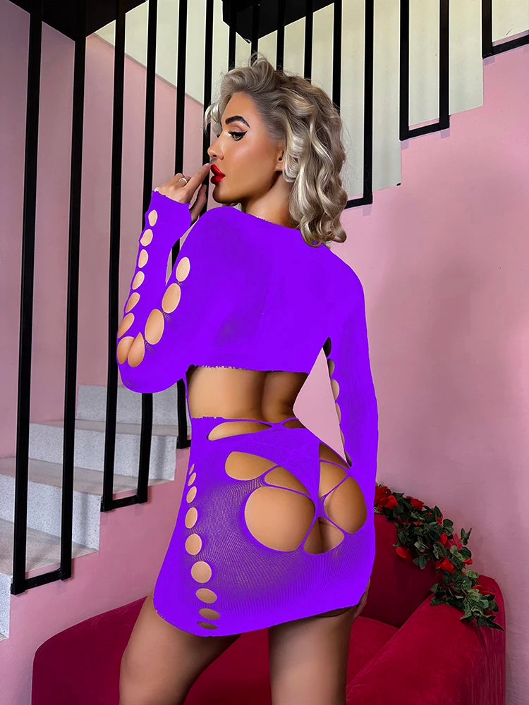 Sexy Lingerie Bodysuits Backless Transparent Exotic Dancewear Body Stocking Nightclub Dresses Women Sexy Club Skirt Outfit